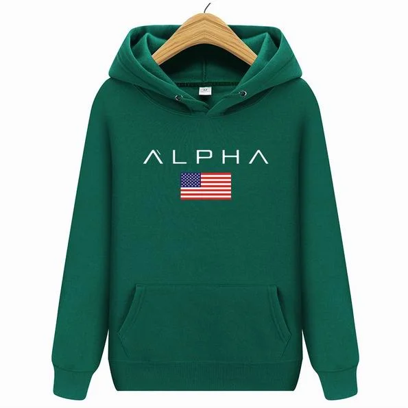 Мужская Высококачественная модная толстовка с буквенным принтом Alpha Industries Мужская/женская осенняя и зимняя новая брендовая Толстовка - Цвет: Green