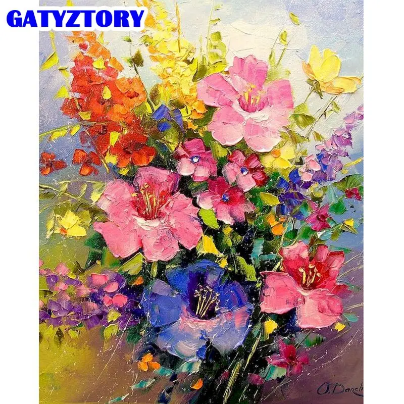 

GATYZTORY Frame Painting By Numbers 40x50cm Frame Colorful Flower Picture By Number Hand Painted Unique Gift Home Decorations