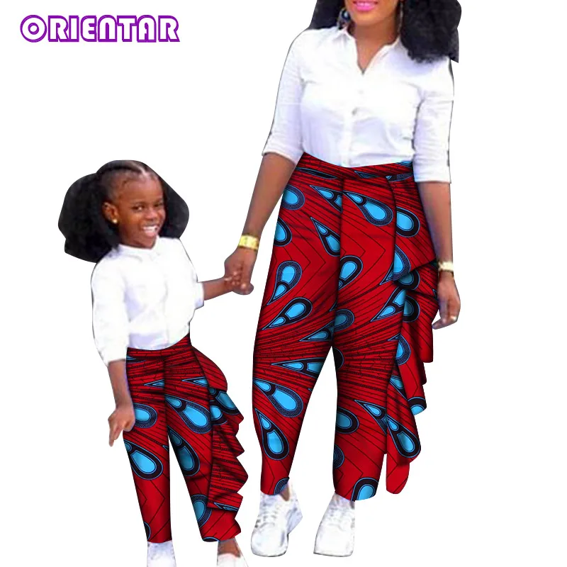 Summer African Clothes for Women Girl African Wax Print Long Pants African Bazin Riche Mum Daughter Family Matching WYQ536