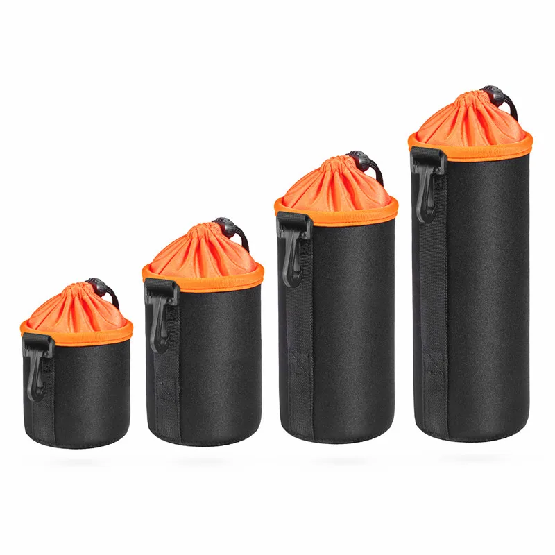 

Portable Camera Lens Pouch Protector Bag Neoprene Waterproof Add Cashmere for Canon Nikon Lens S M L Case Anti-fall Hook Design