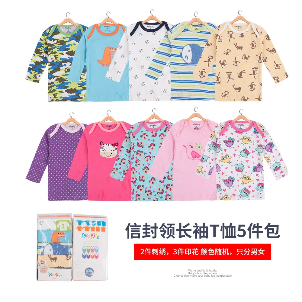 

Baby long-sleeved T-shirt 5 packs, envelope collar cotton cartoon newborn children T-shirt