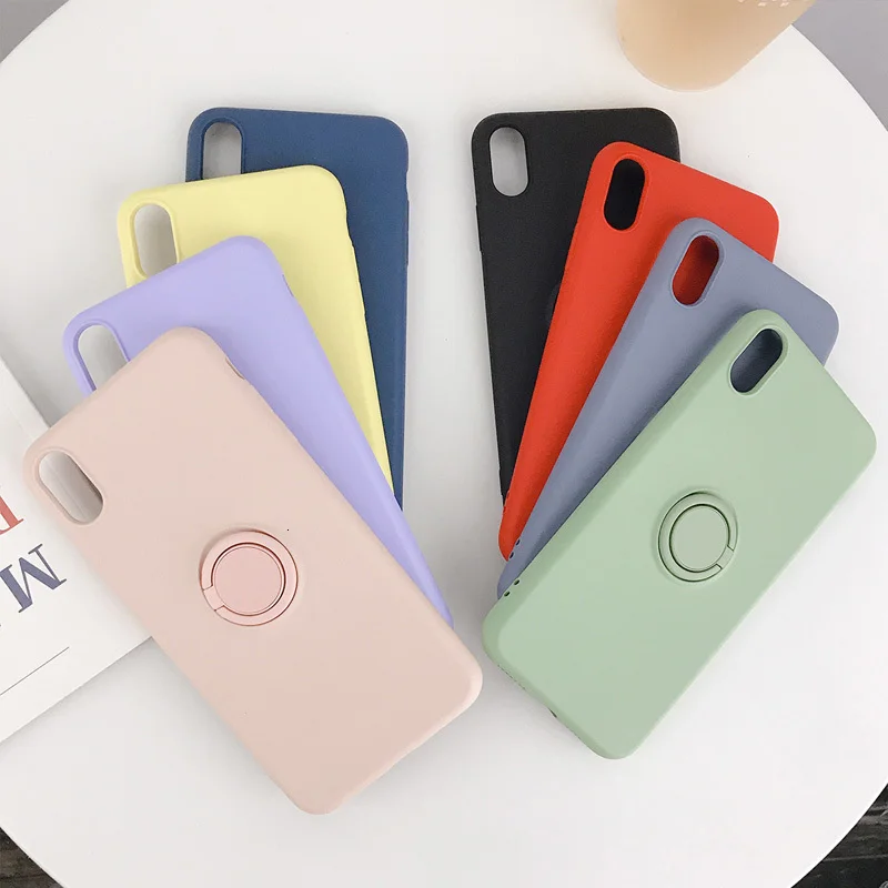 Карамельный цвет кольцо подставка держатель Чехлы для iPhone X XS XR Xs Max мягкий