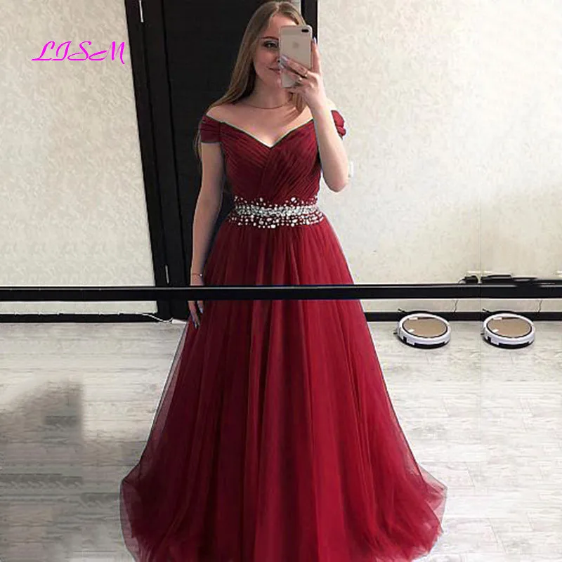 Купи Beaded Tull Evening Dress 2020 Off the Shoulder Elegant Graduation Prom Dress A-Line Long Evening Formal Gowns за 4,978 рублей в магазине AliExpress