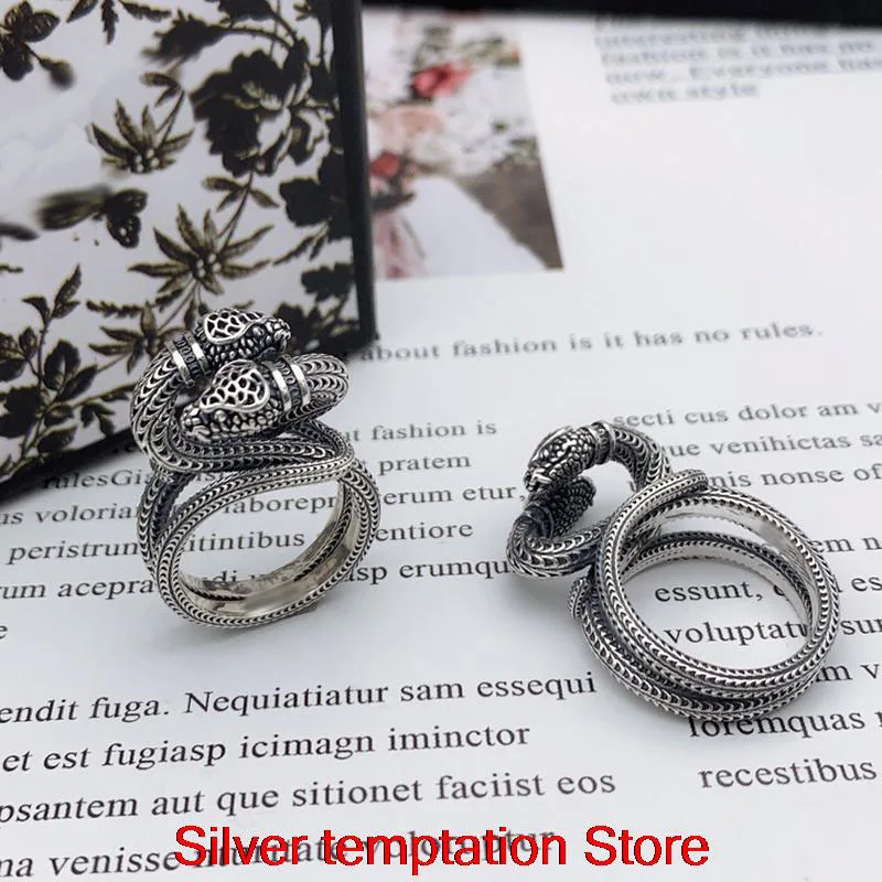 

Ag 925 Sterling Silver Ring Couples Retro Luxury Brand Men And Women Snake Ring Jewelry Personality Tide Hip Hop Rock Party Gift