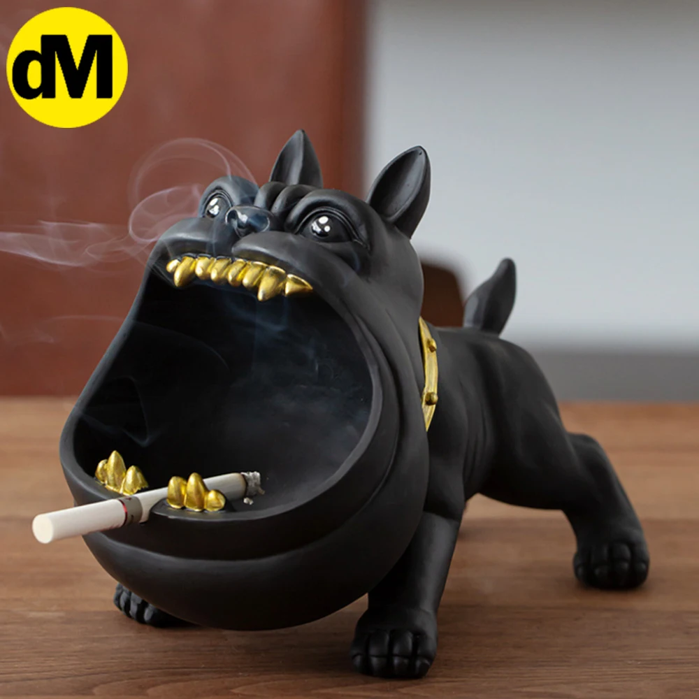 

DM Cartoon Dog Ashtray Bulldog Animal Large Capacity Storage Box Dog Ceramic Crafts Living Room Desktop Home Ornaments Mens Gift