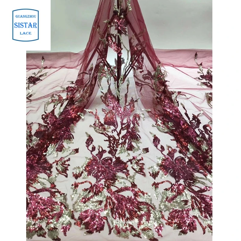 Бордовый нигерийский кружевной ткани 2020 Высокое качество Африканский