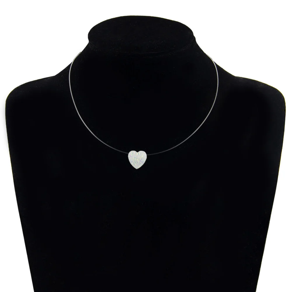 2019 Female Transparent Fishing Line Necklace Silver Invisible Chain Women Bright Heart Choker Collier Femme | Украшения и