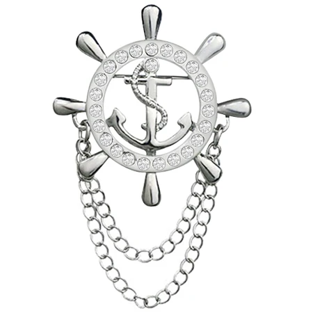 Silver X0115A Прекрасный якорь, руль, броши для женщин, мужчин, значок, аксессуары, нагрудные булавки, золото, серебро, кисточка, цепь, стразы брошь, ювелирный подарок - Окраска металла: Silver X0115A