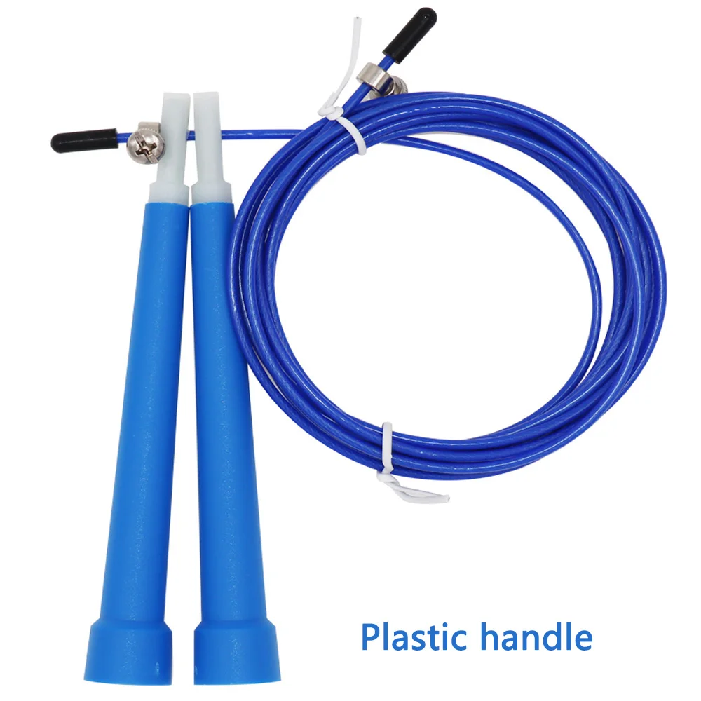 Plastic handle blue Скакалка для кроссфита из нержавеющей стали с алюминиевыми ручками для тренировок, занятий спортом, ММА, бокса, 3M, одна скорость пропуска, веревка для фитнеса - Цвет: Plastic handle blue