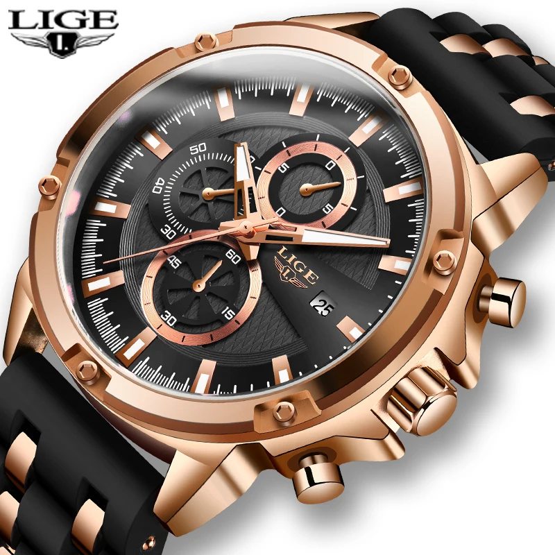 

2021 LIGE Waterproof Quartz Watch Fashion Mens Watches Top Brand Luxury Watches Men Military Sport Chronograph Relogio Masculino