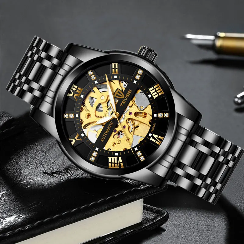 Tevise Brand Watch Men Automatic Mechanical Gold Skeleton Vintage Man Mens Top Luxury Clock Relojes 9005 | Наручные часы