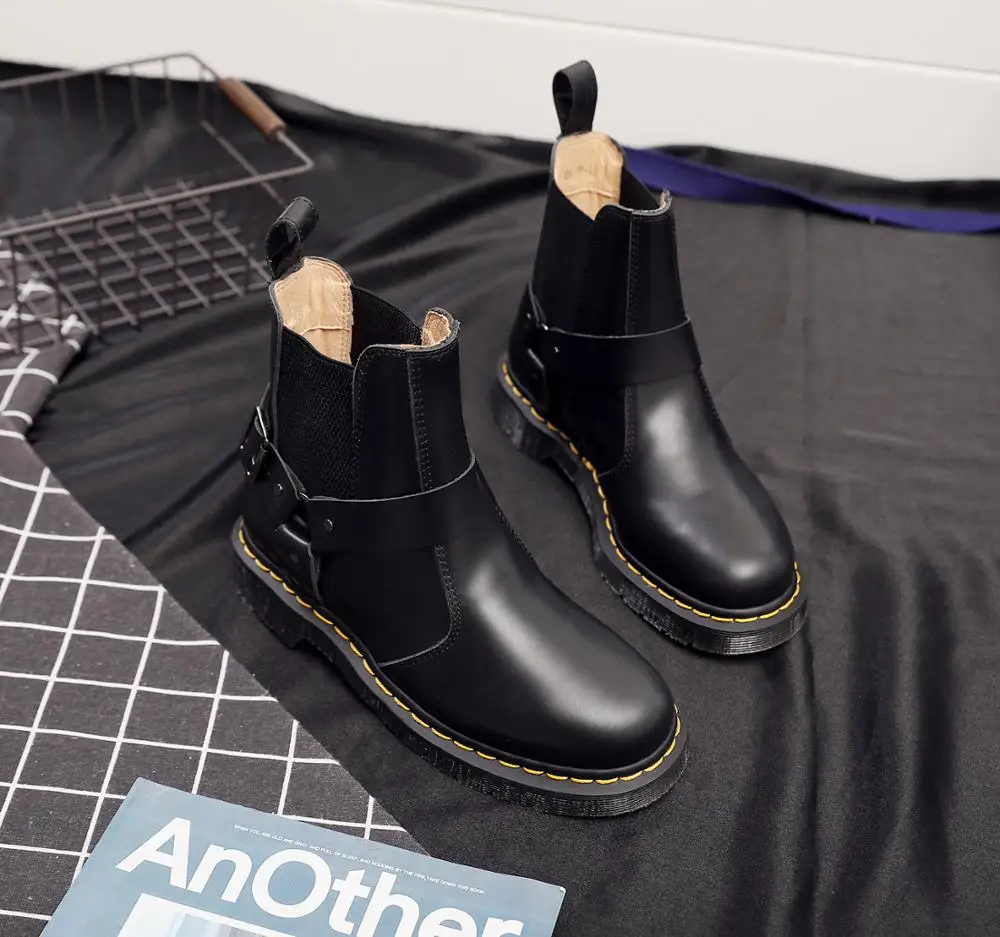 Мужские ботинки с нескользящей подошвой черные на платформе водонепроницаемые