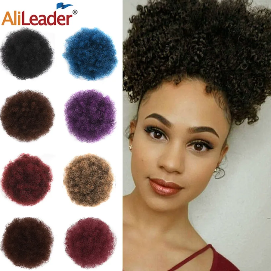 

AliLeader Afro Hair Bun Ponytails Extensions Natural Synthetic Hair Curly Donut Chignon Clip In Bun Hairpiece For Black Women