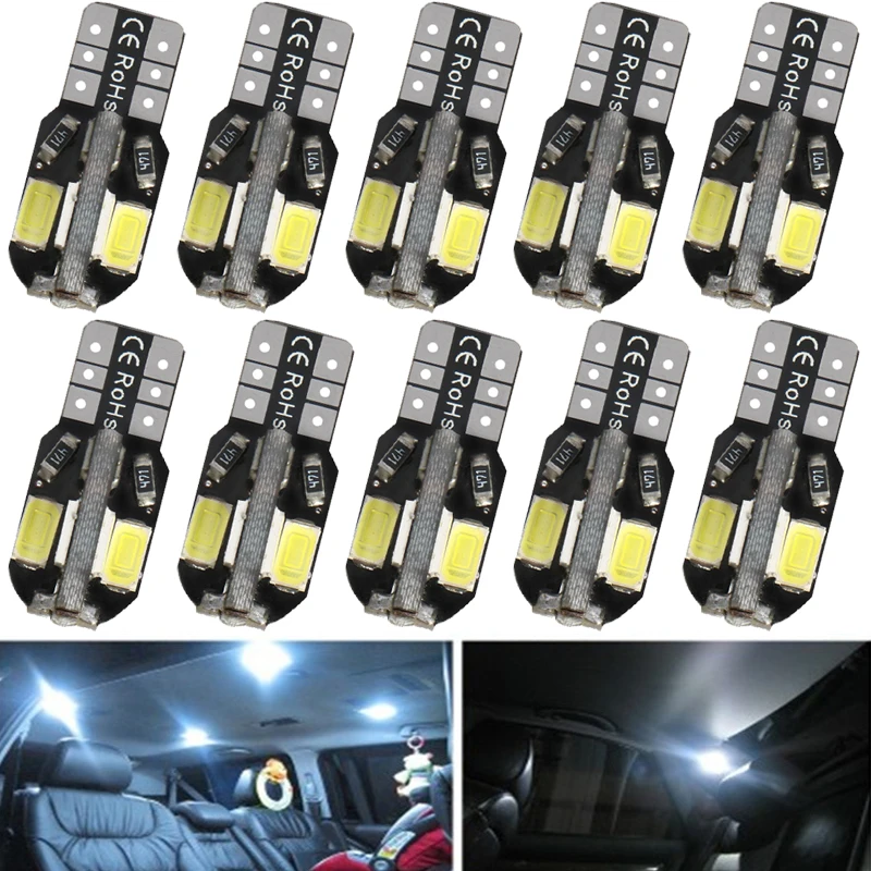 

10 шт., Автомобильные светодиодные лампы T10 W5W 8 SMD