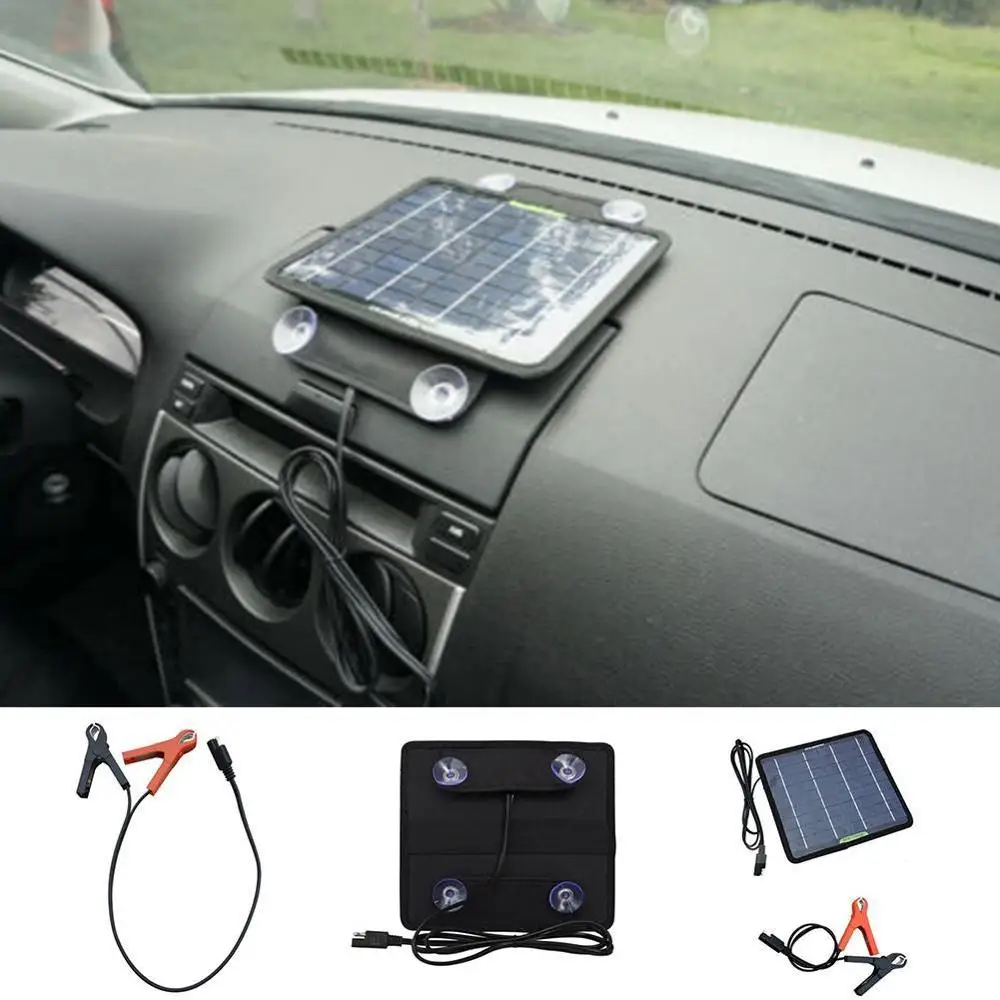 Portable 25W 12V Solar Panel Double USB Power Bank Battery charger Board Charging Clips Car Cell Crocodile External S K9D1 |