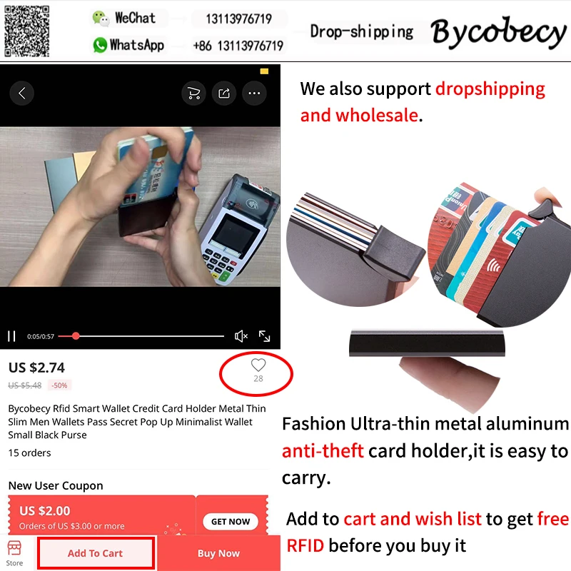 Bycobecy 2021 Rfid смарт Кошелек держатель для кредитных карт металлический