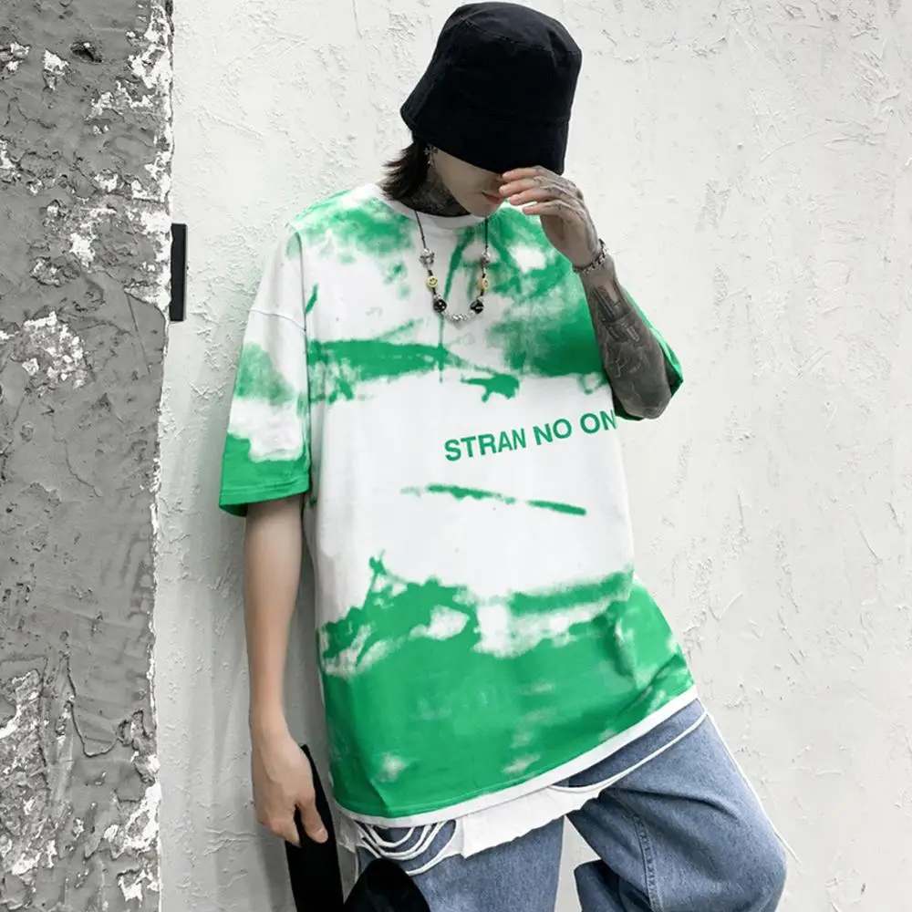 Футболки в полоску с принтом галстука красителя Летние повседневные уличные