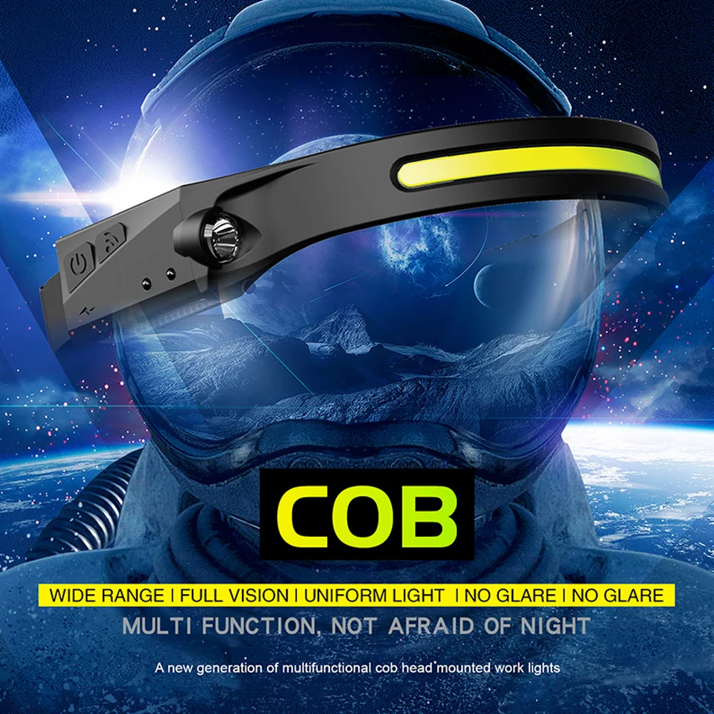 

Induction Riding Headlamp 350LM COB LED Flashlight 1200mAh USB Rechargeable Hunting Headlight 4 Modes Warning Work Light