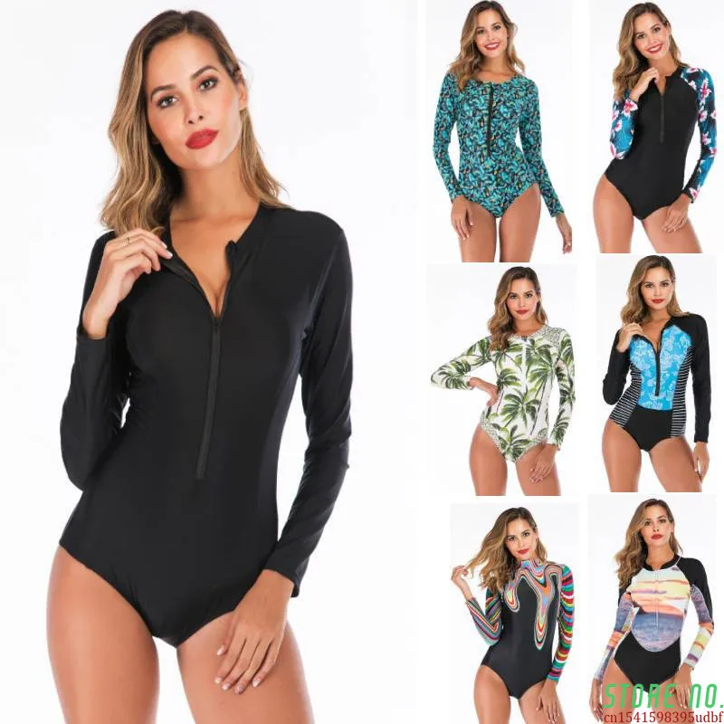 

Sexy One Piece Swimsuit Swimwear Women Long Sleeve Plus size Swimwear Monokini Swimsuit Bodysuit Bathing Suit Surfing Jumpsuit