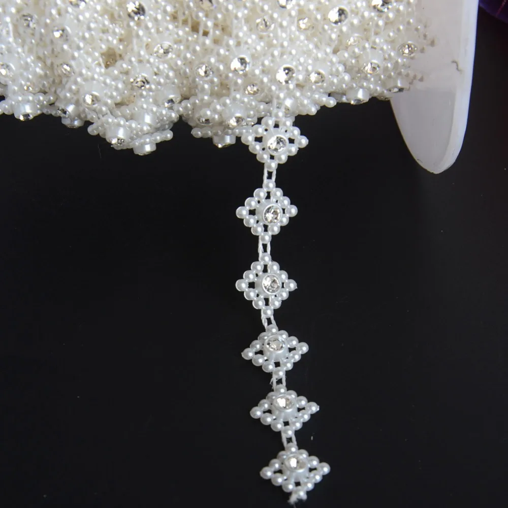 BOLIAO 1 Yard 13mm (1/2&quot) Width ABS Imitation Pearl Beads Chain Trim and 5mm Round Rhinestones Wedding Party Decoration R2062 | Дом и сад