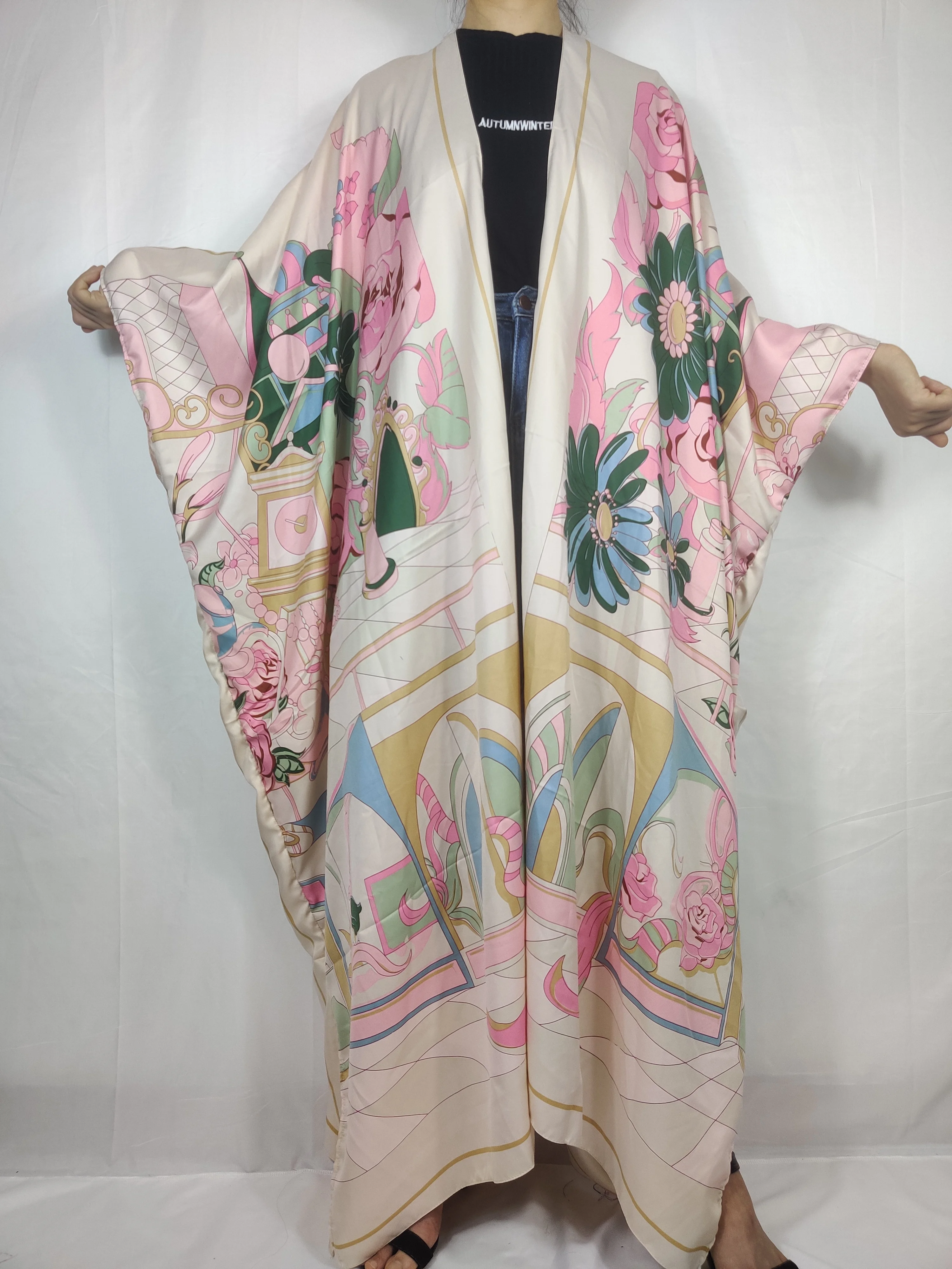 Thailand Bohemian Beach Swimwear Long Cardigan Dresses For Women Casual Kuwait Muslim Silk Kaftan Kimonos For Lady