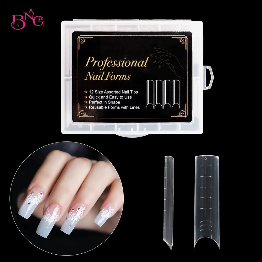 BNG 120Pcs Set Soft Dual Nail Forms French False Tips System Extension UV Poly GEL Acrylic Decoration Art Mold Form Clips | Красота и