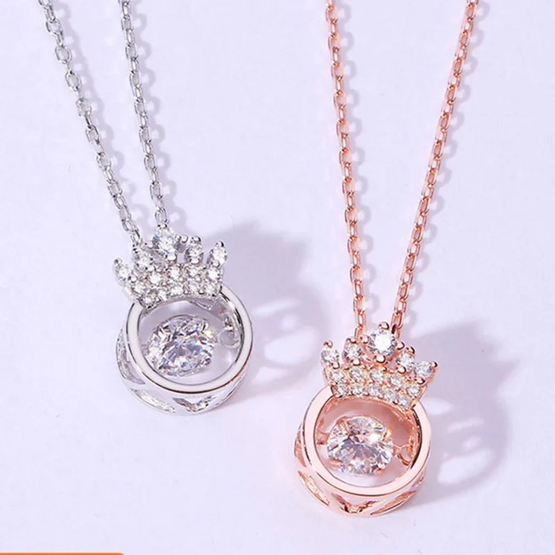 

Rose Gold Alloy Crown Dynamic Zircon Beating Heart Necklace Ladies 2021 Latest Wedding Royal Style 3 Colors Clean Stones Ladies