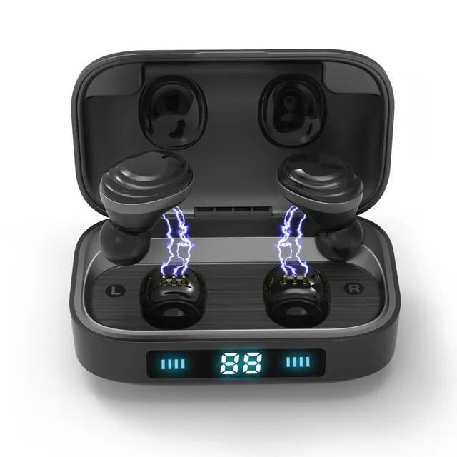 black Беспроводные наушники Bluetooth V5.0, TWS, беспроводные Bluetooth наушники, светодиодный дисплей, 2000 мА/ч, внешний аккумулятор, гарнитура с микрофоном для телефона - Цвет: black