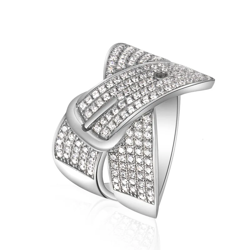 

S925 Cross Border Micro Pave Waistband-Shaped Couples Silver Ring Valentine's Day Gift