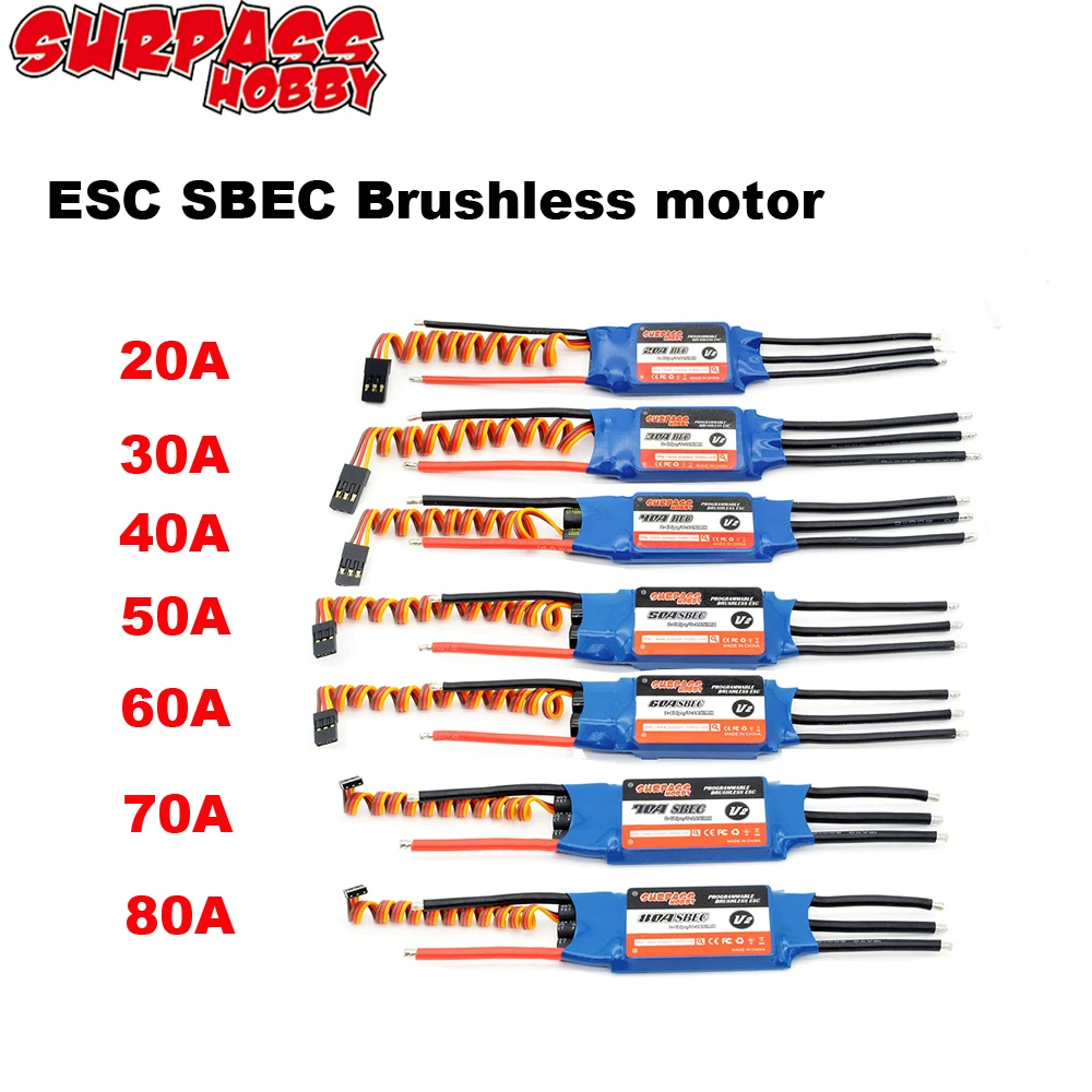 

SURPASS HOBBY ESC 20A 30A 40A 50A 60A 70A 80A Speed Controller 2-6S BLHeli BEC SBEC for RC FPV Airplanes Multicopter Helicopter