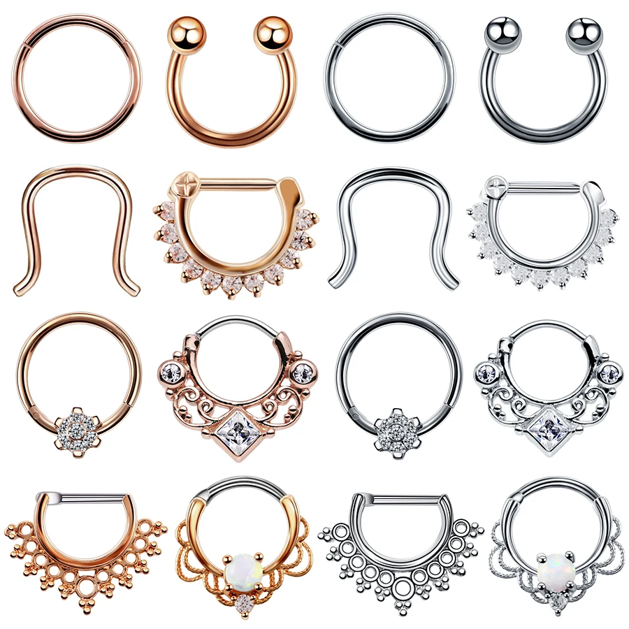 

1PC 16G Steel Indian Segment Nose Septum Rings Women Crystal Ear Helix Clicker Piercings Earring Septums Hoop Piercing Jewelry