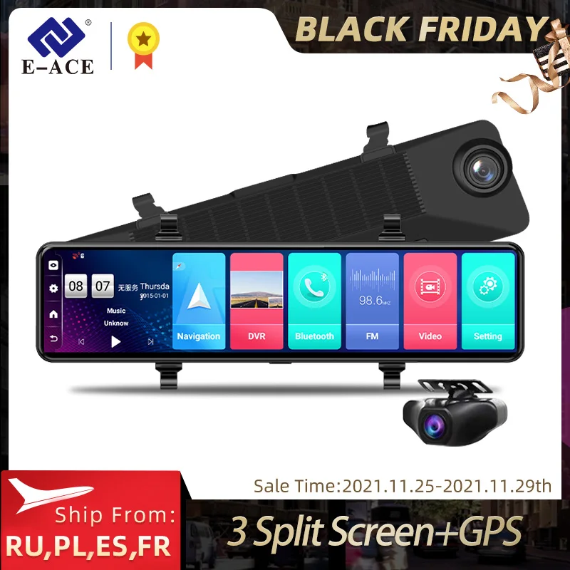 E-ACE Dash Camera 12 Inch 4G Android 8.1 Car DVR GPS Navigation Night Vision Video Recorder WiFi Support 1080P Rear | Автомобили и