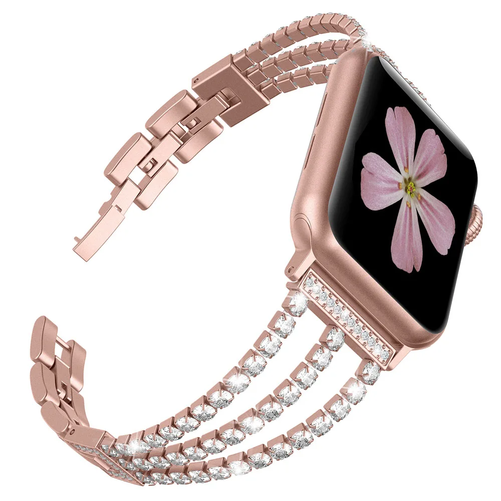 RGold Бриллиантовый ремешок для Apple Watch, ремешок 40 мм, 44 мм, ювелирный браслет из нержавеющей стали для женщин, для iWatch, серия 5, 4, 3, 2, 1, 38 мм, 42 мм - Цвет ремешка: RGold