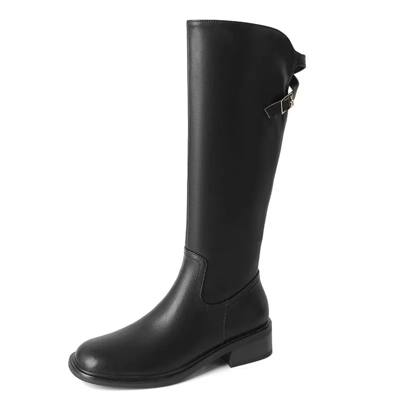 

Женские сапоги до колена из натуральной кожи, на толстом каблуке