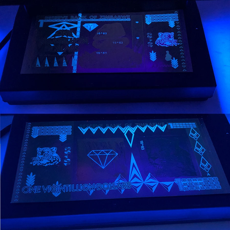 Одна вигинтильон доллар Зимбабве золото 999999 Банкнота с УФ светильник и коробкой |