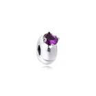 Браслеты с шармами Pandora, фиолетовые круглые бусины-зажимы из серебра 100% пробы, 925