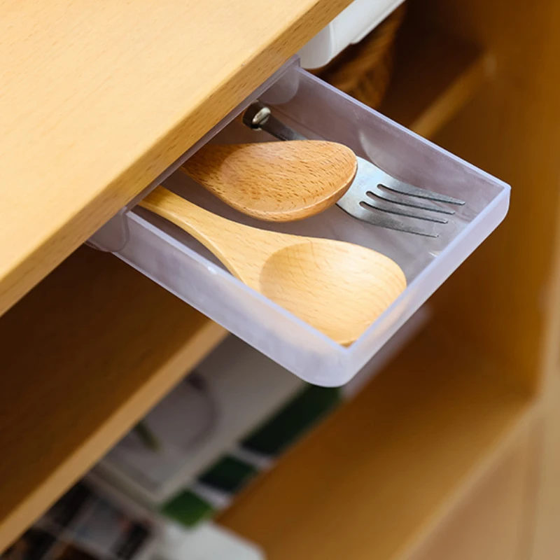 

Hidden Table Under Paste Plastic Desk Organizer Memo Pen Stationery Storage Box Case Desk Drawer Divider Stationery Sticky Decor