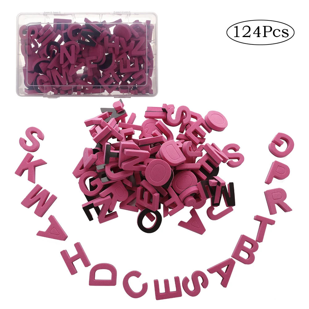 124Pcs/Set Magnetic Letters Foam Alphabet Refrigerator Magnets with Box Baby Early Educational Toy for Preschool Learning | Игрушки и