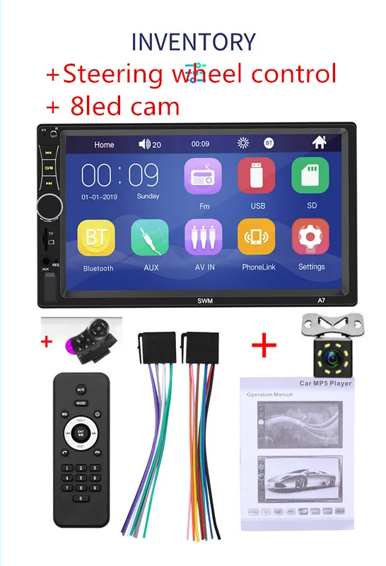 RC and 8led cam Авторадио 2DIN автомобильный стерео MP5 плеер 7 дюймов сенсорный экран Bluetooth USB AUX U диск FM радио+ камера - Цвет: RC and 8led cam