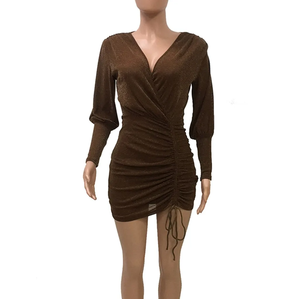 LNCDIS модное женское сексуальное Клубное платье на шнурке с длинным рукавом для