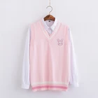 Розовый свитер с вышитым Кроликом, жилет, вязаный пуловер в японском стиле для старшей школы