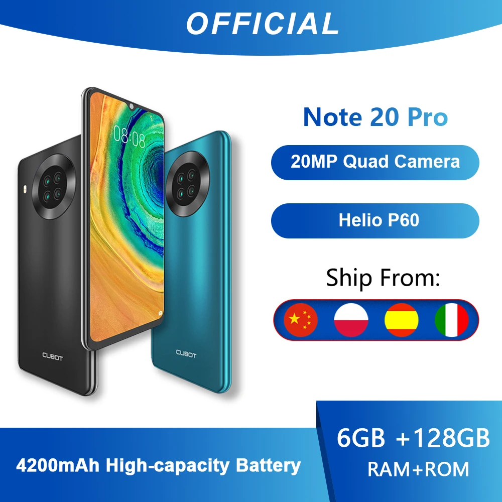 Cubot Note 20 Pro Quad Камера смартфон NFC 6/8 ГБ + 128 Гб 6 5 дюймов 4200 мАч Android 10 Dual SIM телефон 4