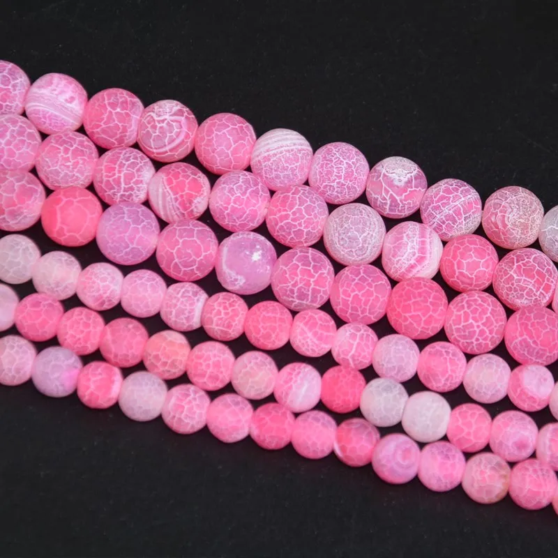 

Matte Pink Frosted Agates Nature Onyx Cracked Loose Beads DIY Jewelry Bracelet Necklace Making 4MM 6MM 8MM 10MM 12MM Beads