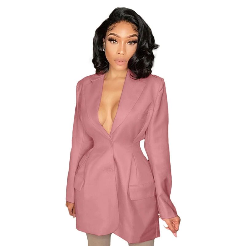 

Autumn Women Chic Office Lady Single Breasted Blazer Vintage Coat Fashion Solid Color Long Sleeve Ladies Outerwear Stylish Tops