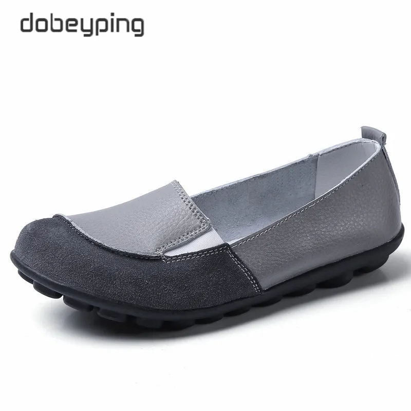 dobeyping 2020 New Flexible Woman Loafers Moccasin Women's Flats Genuine Leather Female Shoes Slip On Ladies Shoe Big Size 35-44