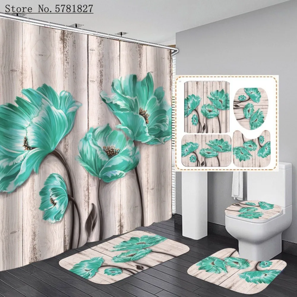 Занавеска для душа с цветами и 3D-принтом 4 шт. | Дом сад