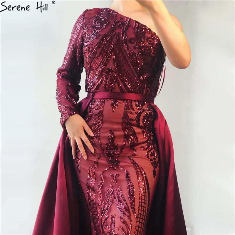 Дубай винно красные платья на одно плечо для выпускного вечера с блестками