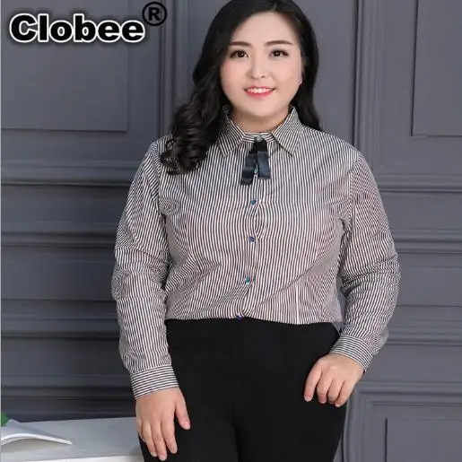 Женская рубашка в полоску с длинным рукавом большого размера|Рубашки| |