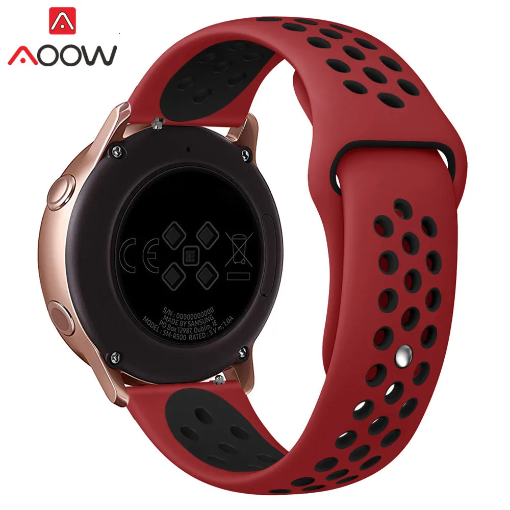 20 мм силиконовый ремешок для часов samsung Galaxy Watch Active 42 мм gear S2 Amazfit bip дышащие отверстия резиновый браслет ремешок