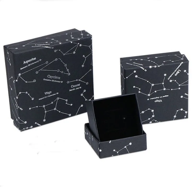 Fashion Black Starry Sky Jewelry Boxes 100pcs/lot Ring Earring Necklace Paper Box White Pendant Carrying Case jewelry organizer